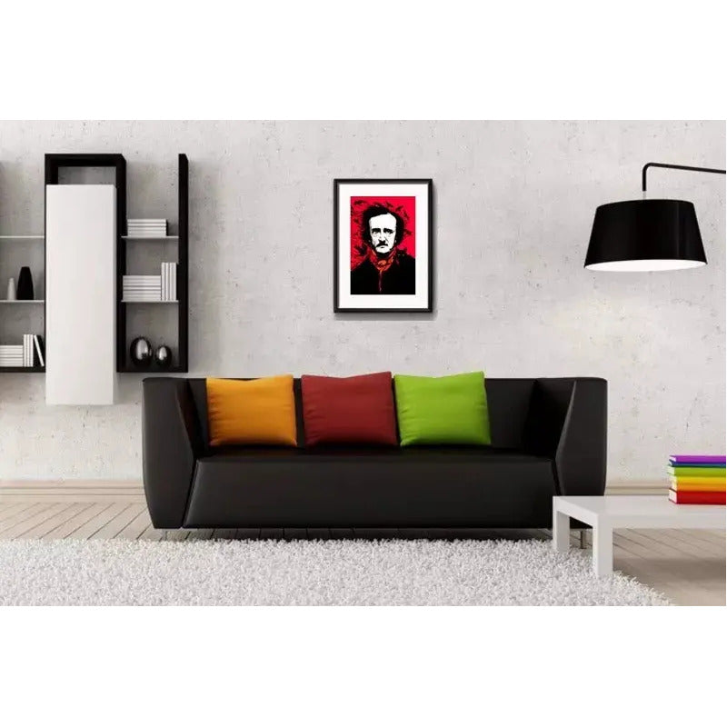 Cuadro Edgar Allan Poe Gato Cuentos Escritor Con Paspartú Marco Negro