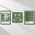 Set 3 Cuadros Para Living Cocina Estudio Tonos Verde Green Matisse William Morris Bauhaus Con Marco Negro