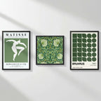 Set 3 Cuadros Para Living Cocina Estudio Tonos Verde Green Matisse William Morris Bauhaus Con Marco Negro
