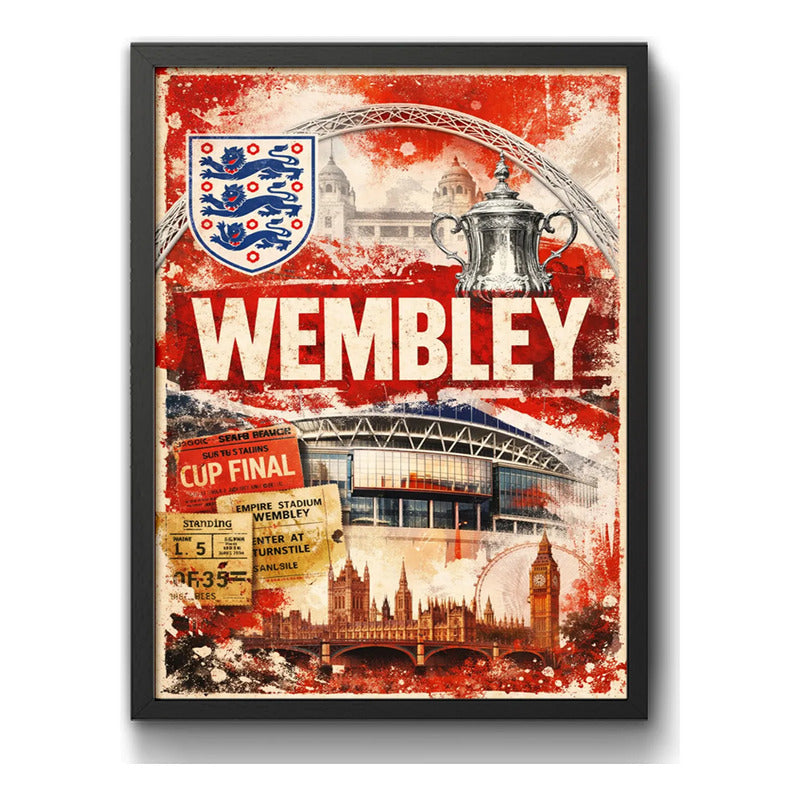 Cuadro Estadio Wembley Londres Inglaterra Futbol Retro Marco Negro