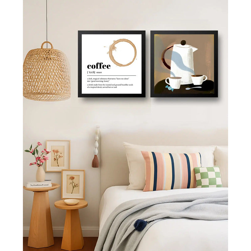 Set 2 Cuadros Living Cocina Café Definicion Arte 33x33cm Marco Negro