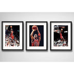 Set 3 Cuadros Michael Jordan Basket Nba Nike Con Paspartu Marco Negro
