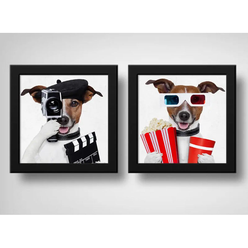 Set 2 Cuadros Perro Cinema Mascota Pet Arte Decoracion