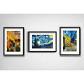 Set 3 Cuadros Van Gogh Obras Noche Estrellada Terraza Café 43x33cm Con Paspartú Marco Negro