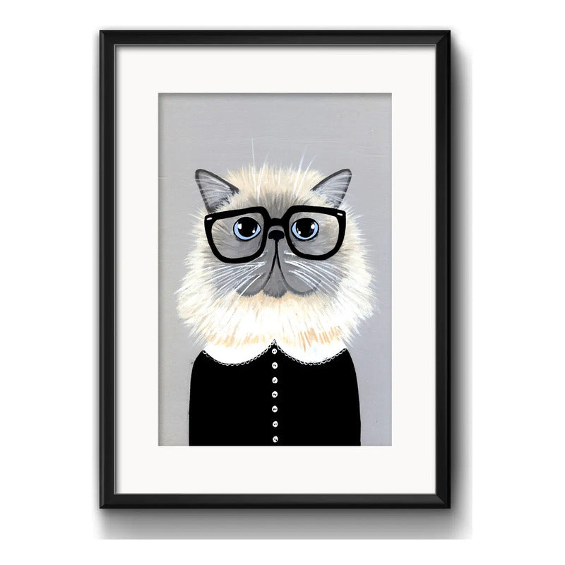 Cuadro Gato Persa Hipster Gatito Br2 Decoracion Con Paspartú Marco Negro