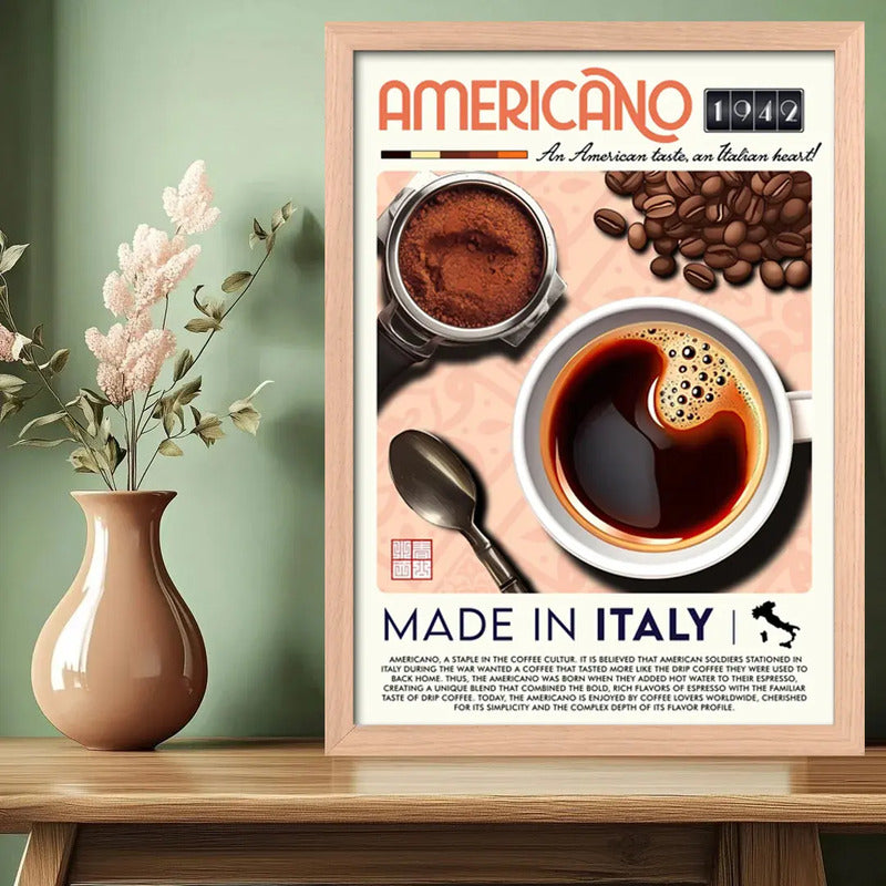 Cuadro Cafe Americano 1942 Italia Cocina Vintage Marco Oak Marco Marrón Claro