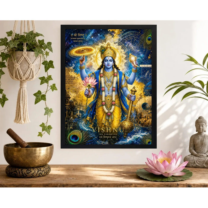Cuadro Vishnu El Preservador Del Universo India Dios Hindu Marco Negro