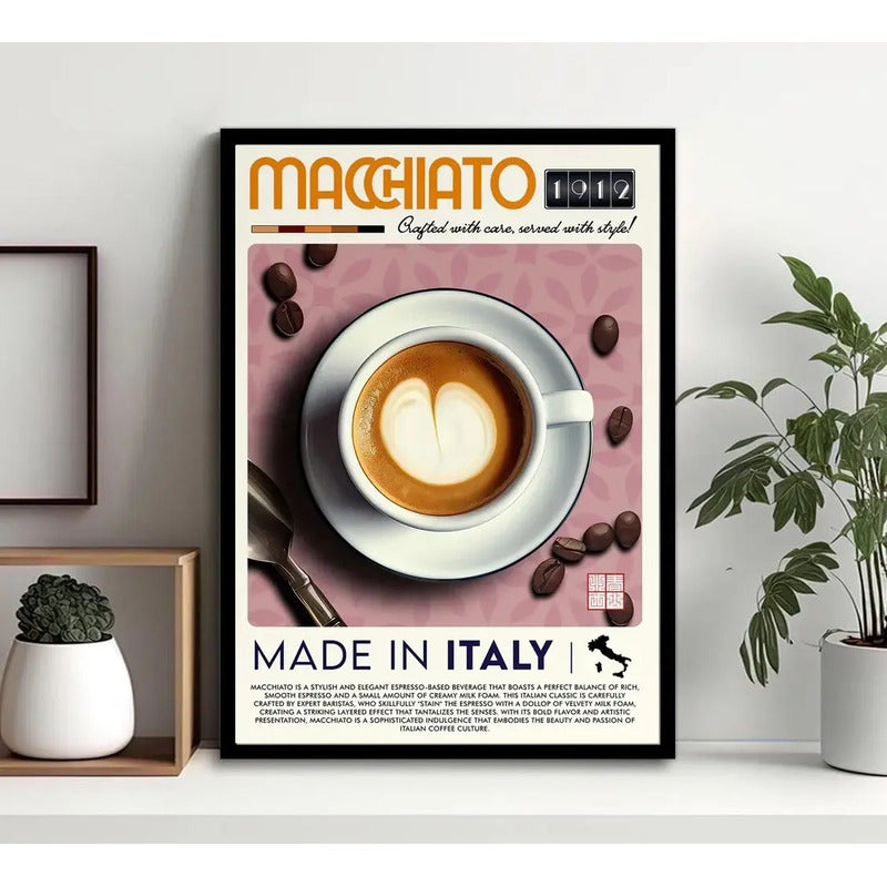 Cuadro Cafe Made In Italy Coffee Arte Italia Cocina Vintage Macchiato 1912 Marco Negro