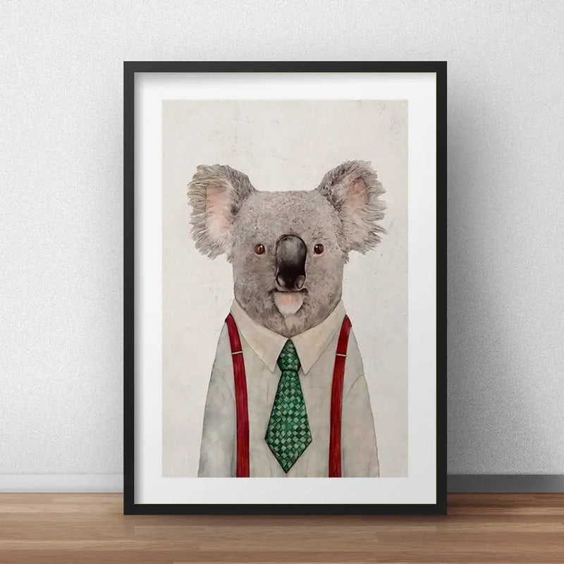 Cuadro Koala Hipster Traje Corbata Australia Con Paspartú Marco Negro