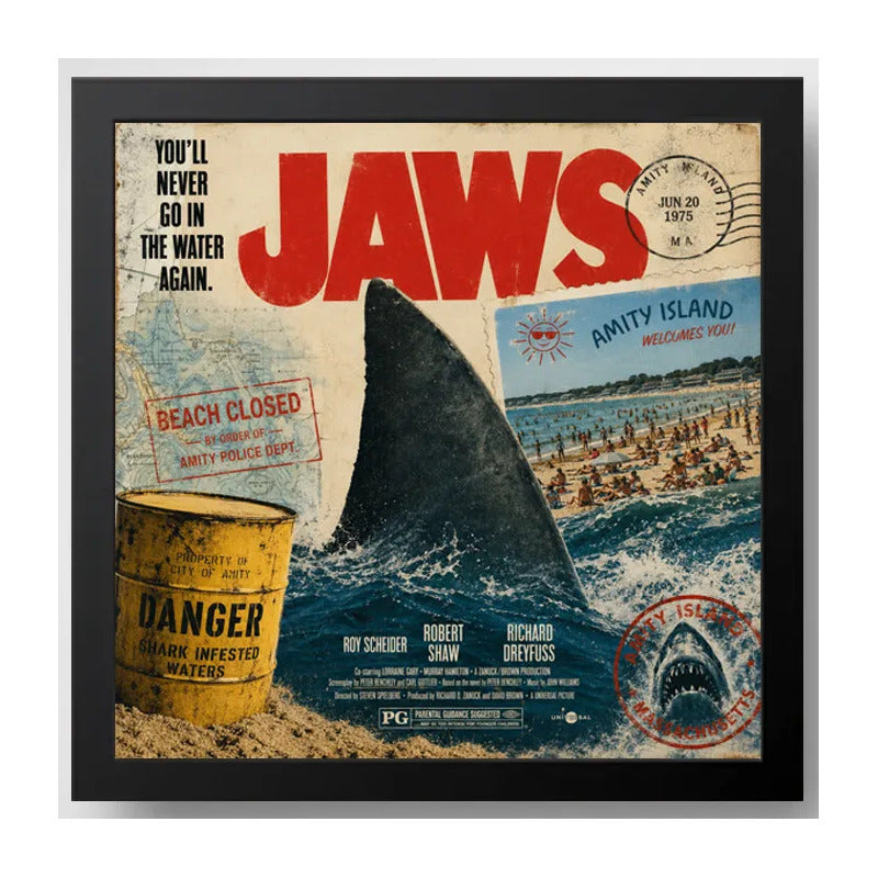 Cuadro Jaws Tiburon Pelicula Cine Spielberg Arte Retro Marco Negro