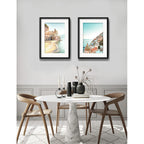 Set 2 Cuadros Costa Amalfitana Italia Playa Mar Con Paspartu 53x43cm Cada Cuadro Negro