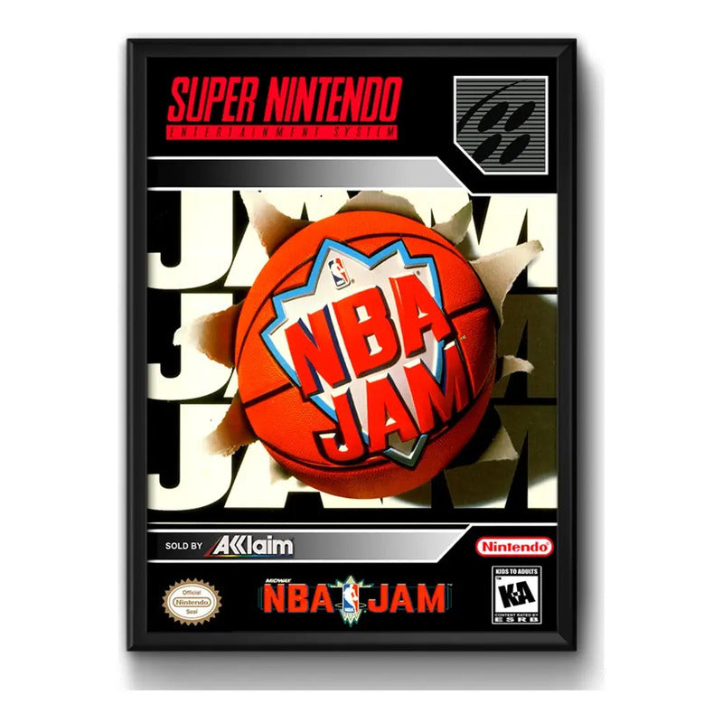 Cuadro Nba Jam Game Retro Baloncesto Basket Videojuego Marco Negro