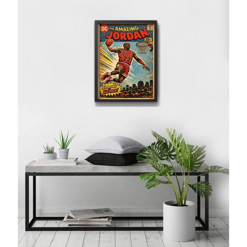 Cuadro Michael Jordan Comics Arte Retro Baloncesto Deportes Marco Negro