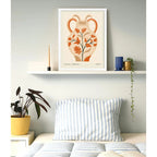 Cuadro Dormitorio Living Jarron Ceramica Flores Color Pastel Marco Blanco