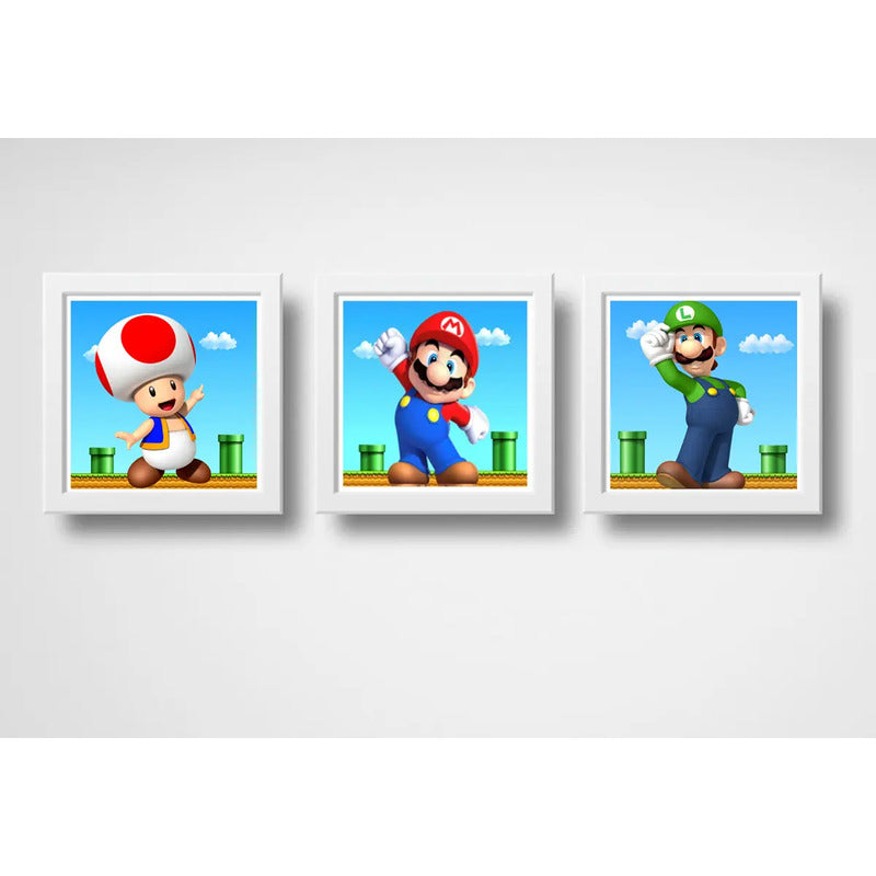 Set 3 Cuadros Marios Bros Luigi Toad Game Videojuego Pop Art
