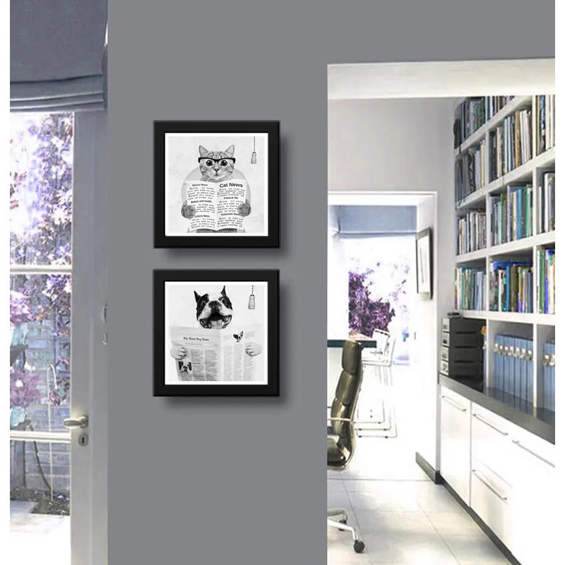 Set 2 Cuadros Perro Gato Baño Blanco Y Negro Mascotas Decora