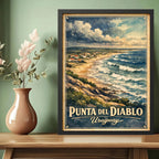 Cuadro Punta Del Diablo Playa Pueblo Arte Retro Uruguay Marco Negro