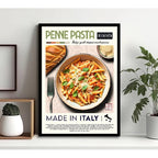 Cuadro Italian Food Vintage Arte Comida Italiana Cocina Penne Pasta - Made In Italy Marco Negro