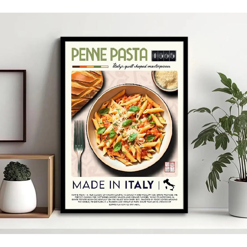 Cuadro Italian Food Vintage Arte Comida Italiana Cocina Penne Pasta - Made In Italy Marco Negro
