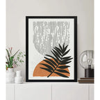 Cuadro Dormitorio Living Boho Abstracto Hoja Geometrico Arte Marco Negro