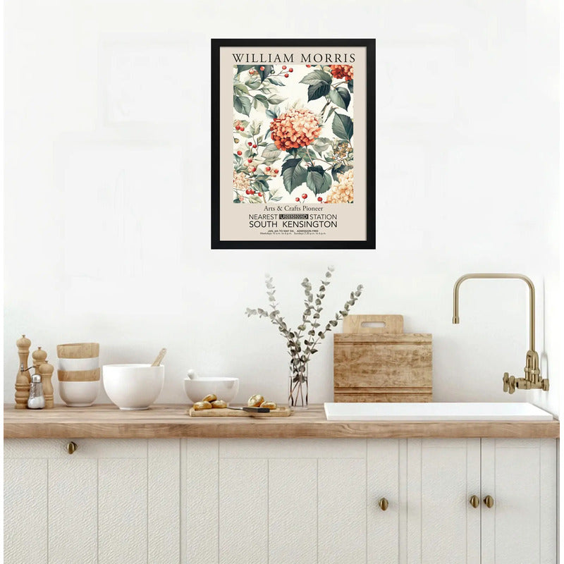 Cuadro Hortensias William Morris Botanica Flores Exposición Museo De South Kensington Negro