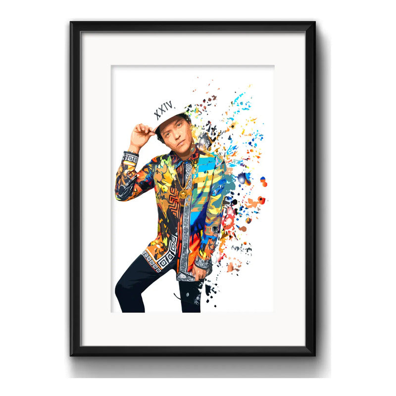 Cuadro Bruno Mars Colors Musica Decoracion Con Paspartú Marco Negro