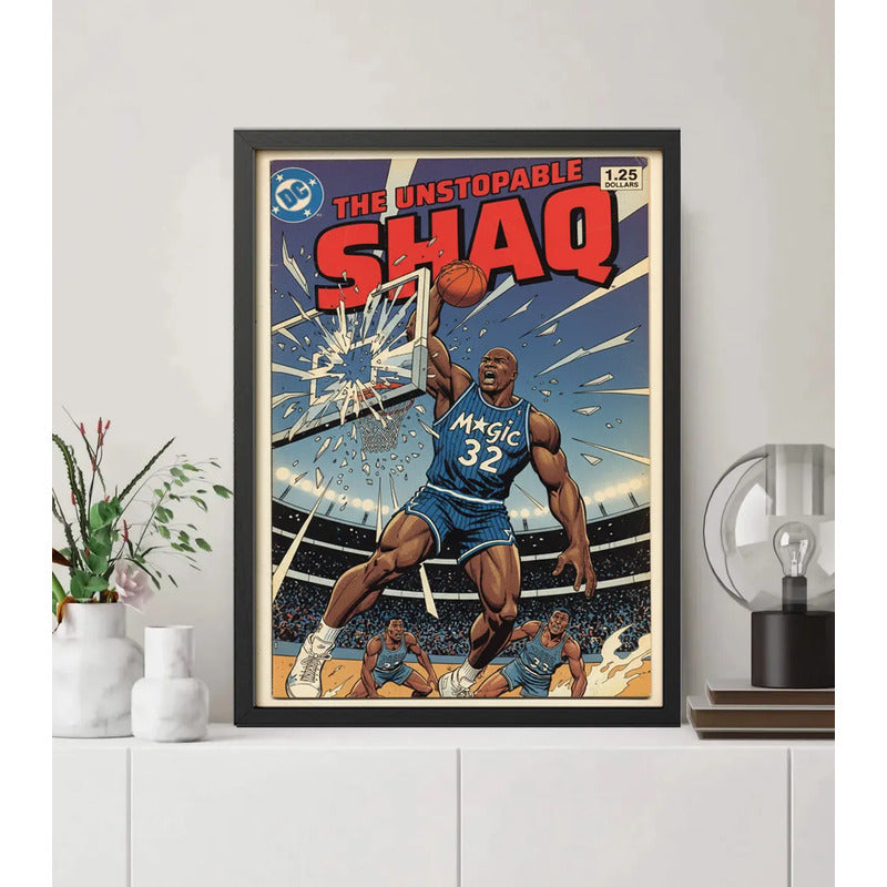 Cuadro Shaquille O'neal Comics Retro Baloncesto Deportes Marco Negro