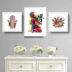 Set 3 Cuadros Buda Flor De Loto Hamsa Pop Art Zen Feng Shui