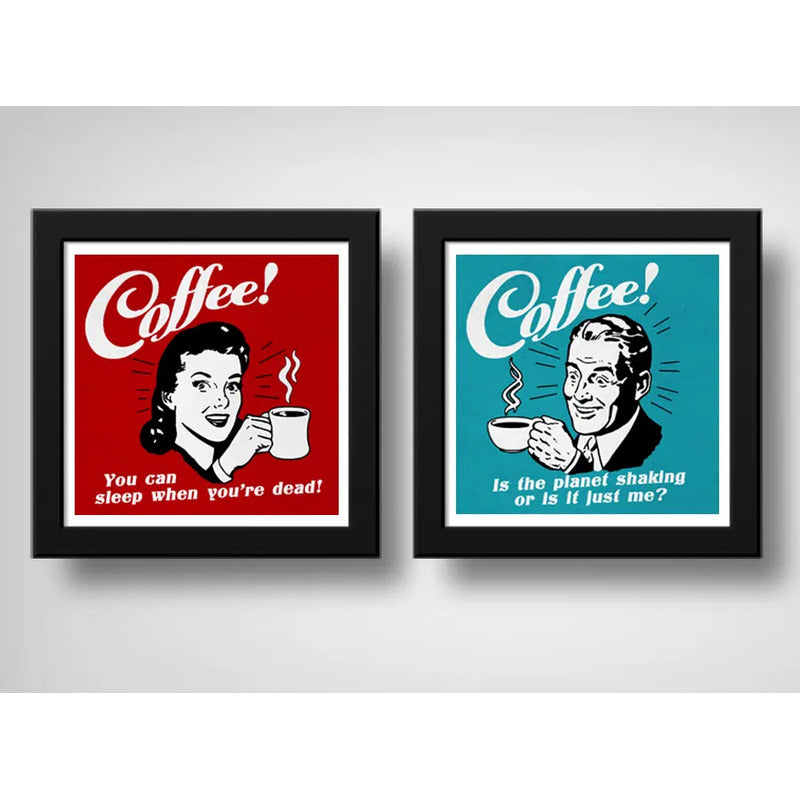 Set 2 Cuadros Café Retro Pop Art Frases Cocina Decoracion