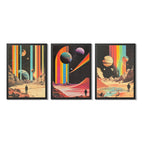 Set 3 Cuadros Planetas Paisajes Surrealistas Ciencia Ficción Marco Negro