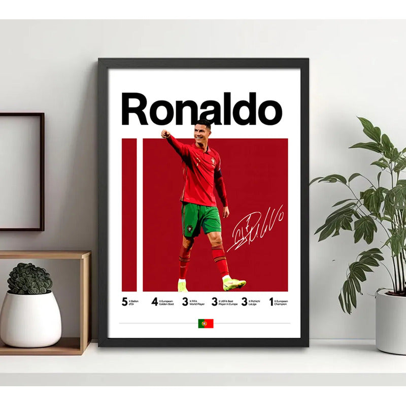 Cuadro Ronaldo Jugador Fútbol Logros Signature Club Deportes Marco Negro