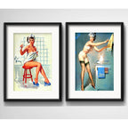 Set 2 Cuadros Pin Ups Baño Retro Decoracion Con Paspartú