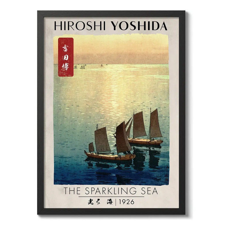 Set 3 Cuadros Hiroshi Yoshida Arte Japones Estilo Shin-hanga Marco Negro