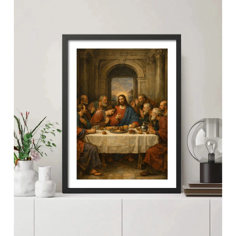 Cuadro La Última Cena De Jesús Cristo Arte Sacro Biblia Marco Negro