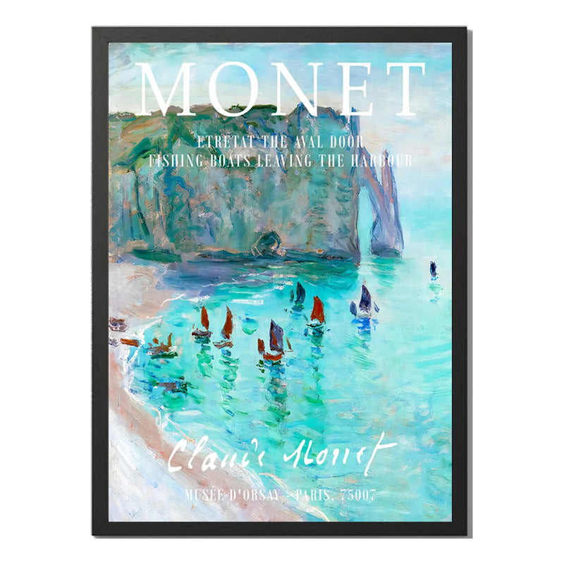 Cuadro Dormitorio Living Claude Monet Barcos Pesca Puerto Marco Negro