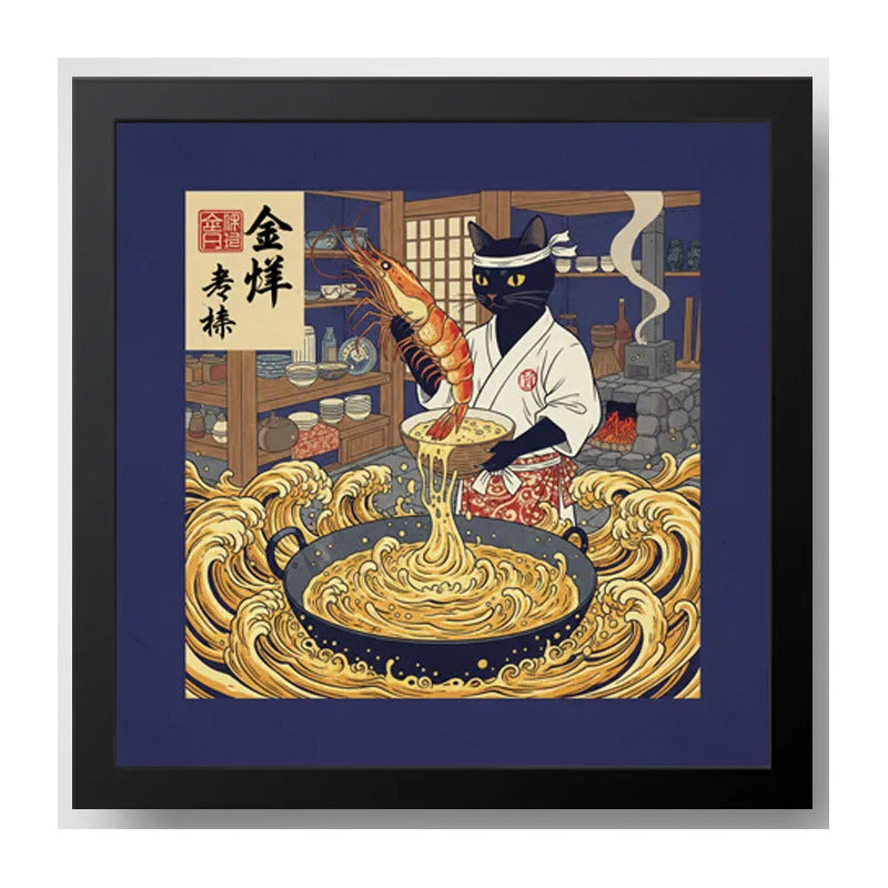 Cuadro Gato Negro Cocina Ramen Nigiri Arte Japonés Coleccion Marco Negro