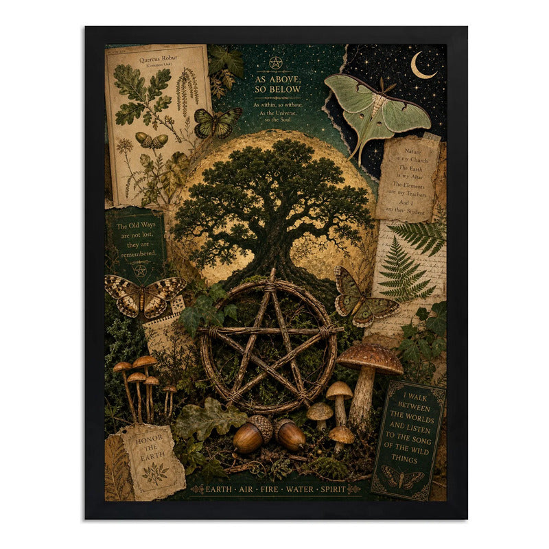 Cuadro Wicca Elementos De La Naturaleza Arbol Arte Vintage Marco Negro