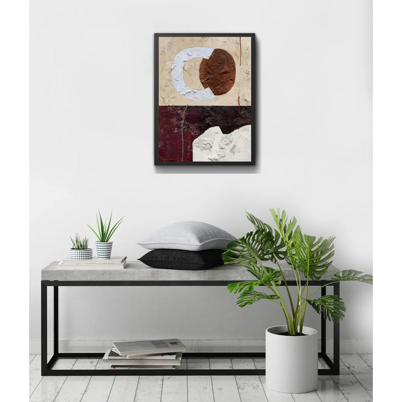 Cuadro Dormitorio Living Boho Abstracto B1 Tonos Terrosos Marco Negro