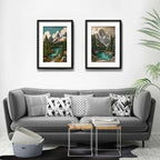 Set 2 Cuadros Paisaje Montañosa Textura 3d Brs1 Con Paspartu 53x43cm Cada Cuadro Negro