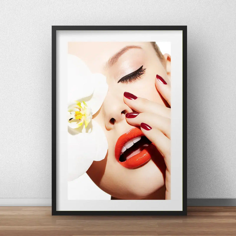 Cuadro Boca Fashion Maquillaje Labio Decoracion Con Paspartú