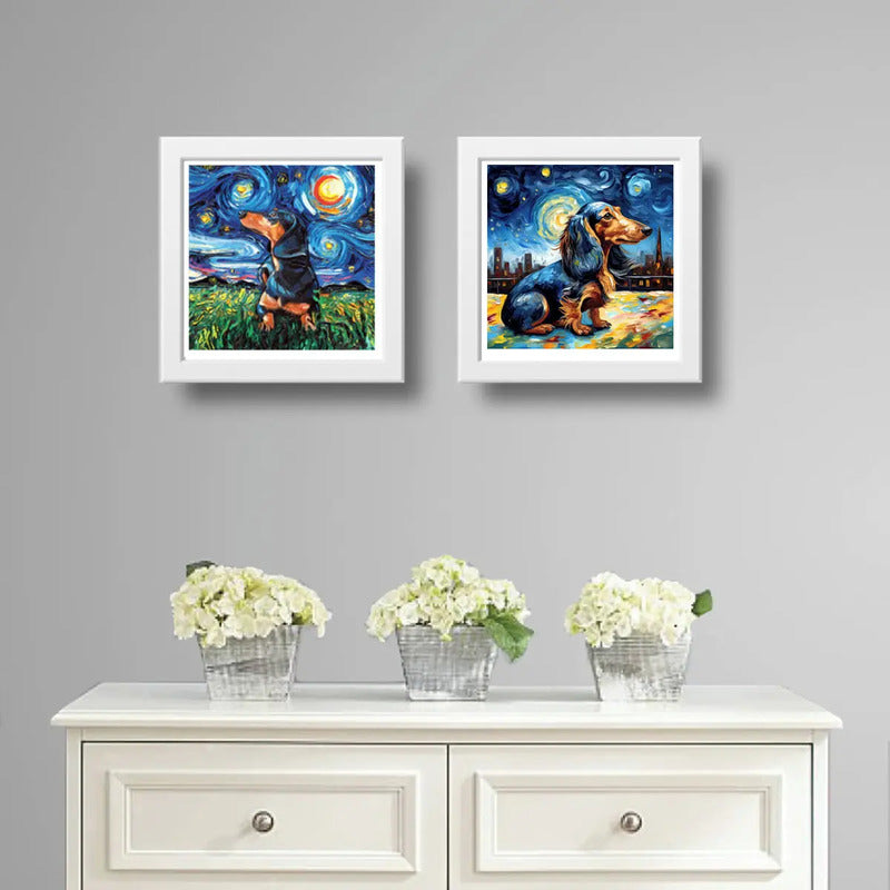 Set 2 Cuadros Perro Van Gogh Dachshund Pet Arte Decoracion