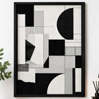 Cuadro Living Dormitorio Abstracto Blanco Negro Geometrico A Marco Negro