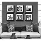 Set 6 Cuadros Personalizado Foto Familia Pareja Amigos 33x33 Blanco Y Negro Marco Negro