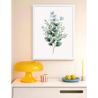 Cuadro Dormitorio Living Hojas De Eucalipto Botanico Suave Marco Blanco