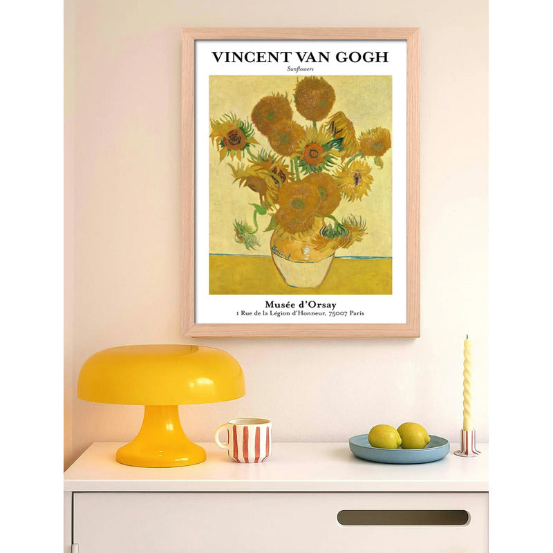 Cuadro Dormitorio Living Van Gogh Los Girasoles Marco Oak Marco Marrón Claro