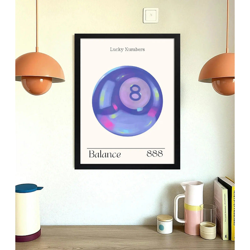 Cuadro Bola 8 Numero Suerte Retro Equilibrio 888 Decoracion Marco Negro