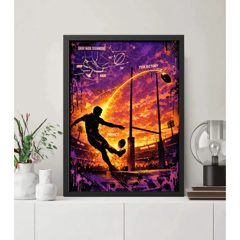 Cuadro Rugby Art Drop Kick Jugador Club Deportes Decoracion Marco Negro