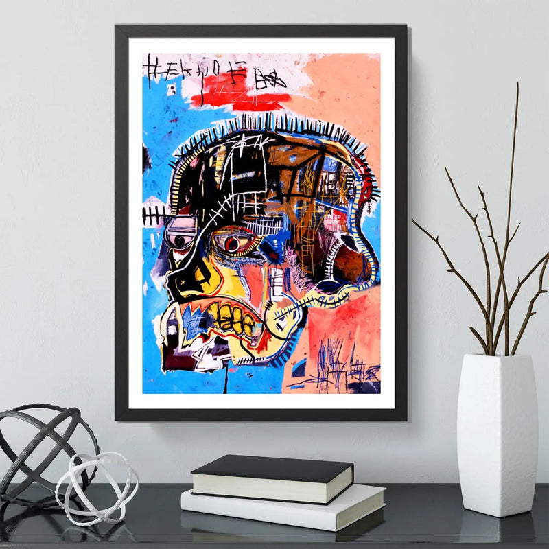 Cuadro Basquiat Arte Urbano Callejera Graffitis Street Art Basquiat Scull Con Marco Negro