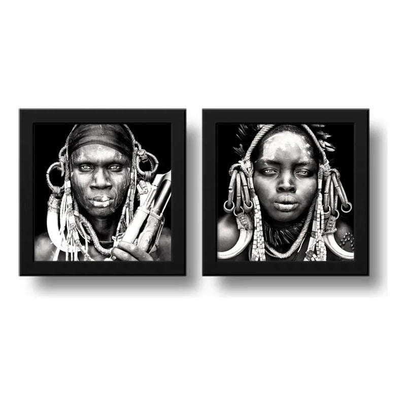 Set 2 Cuadros Africanos Blanco Y Negro Etnico Decoracion Brs