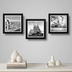 Set 3 Cuadros España Madrid Barcelona Blanco Y Negro Decora